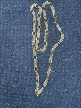 Vintage Monet Silver Tone 28' Heavy Necklace Gold Tone Findings